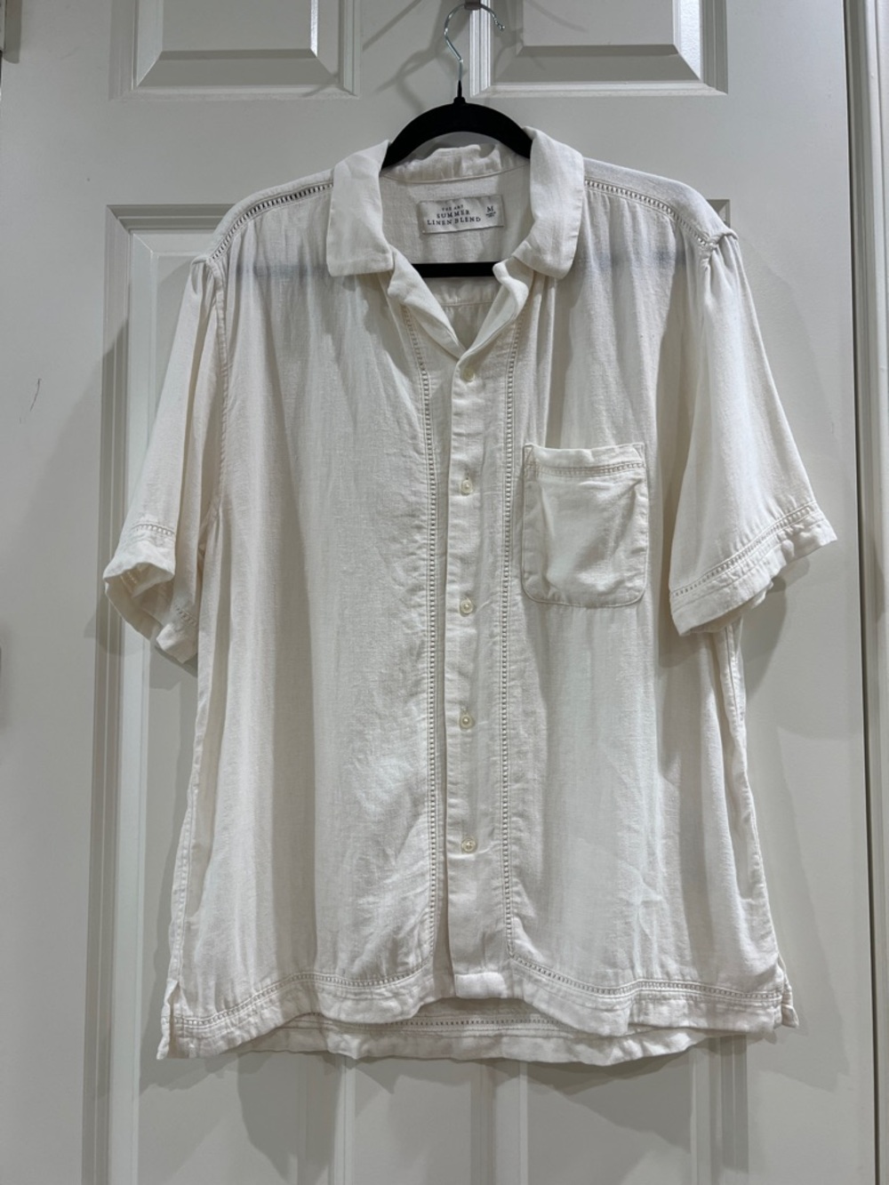 Abercrombie & Fitch Summer Linen Blend Short‑Sleeve Button‑Down – White – Size M